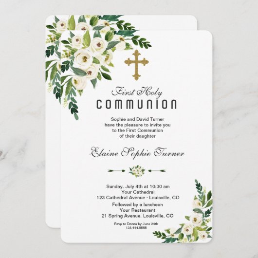 Moderne Witte Bloeiende Bloem Heilige Communie Kaart (Voorkant / Achterkant)