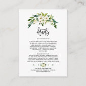 Moderne witte bloeiende bloemdetails in handschrif informatiekaartje (Voorkant)