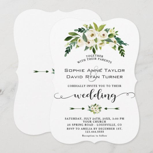 Moderne Witte Bloeiende Bloemige Handgeschreven Br Kaart (Voorkant / Achterkant)