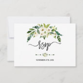 Moderne Witte Bloeiende Bloemige Handgeschreven RS RSVP Kaartje (Voorkant)