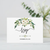Moderne Witte Bloeiende Bloemige Handgeschreven RS RSVP Kaartje (Staand voorkant)