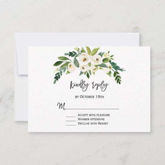 Moderne Witte Bloeiende Bloemige Handgeschreven RS RSVP Kaartje (Achterkant)