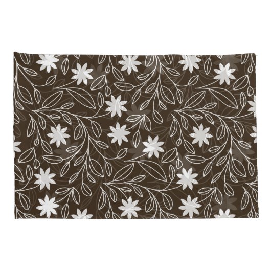 Moderne witte bloem blad Mocha bruin Kussensloop (Achterkant-Rechts)