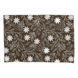 Moderne witte bloem blad Mocha bruin Kussensloop