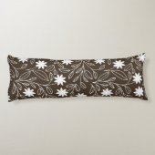 Moderne witte bloem blad Mocha bruin Lichaamskussen (Achterkant)