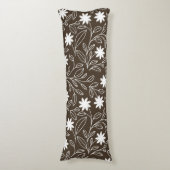 Moderne witte bloem blad Mocha bruin Lichaamskussen (Voorkant Verticaal)