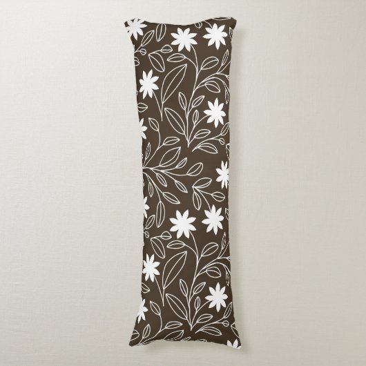 Moderne witte bloem blad Mocha bruin Lichaamskussen (Voorkant Verticaal)