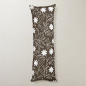 Moderne witte bloem blad Mocha bruin Lichaamskussen (Achterkant (Verticaal))