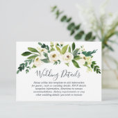 Moderne witte bloem botanische trouwdetails informatiekaartje (Staand voorkant)