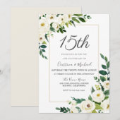 Moderne Witte Bloemen 15e Huwelijksjubileum Kaart (Voorkant / Achterkant)