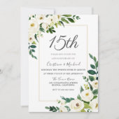 Moderne Witte Bloemen 15e Trouwdag Kaart (Voorkant)