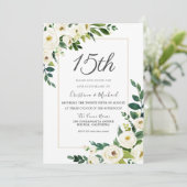 Moderne Witte Bloemen 15e Trouwdag Kaart (Staand voorkant)