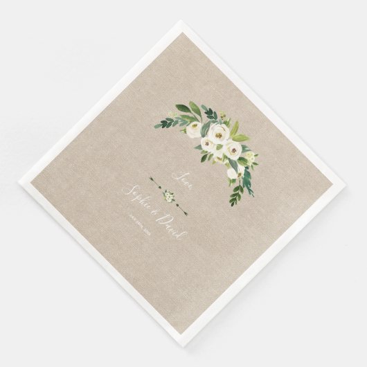 Moderne Witte Bloemen Burlap Handschrift Huwelijk Servet (Hoek)