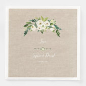 Moderne Witte Bloemen Burlap Handschrift Huwelijk Servet (Voorkant)