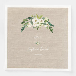 Moderne Witte Bloemen Burlap Handschrift Huwelijk Servet