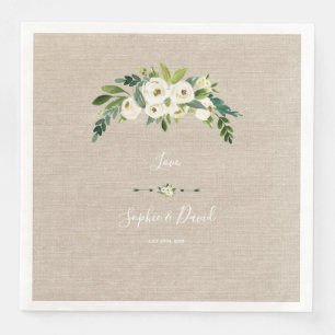Moderne Witte Bloemen Burlap Handschrift Huwelijk Servet