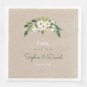 Moderne Witte Bloemen Burlap Handschrift Huwelijk Servet