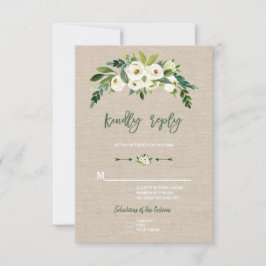 Moderne Witte Bloemen Burlap Handschrift RSVP