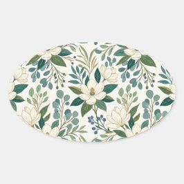 Moderne Witte Bloemen en Bessen Ovale Sticker