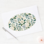 Moderne Witte Bloemen en Bessen Ovale Sticker (Envelop)
