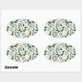 Moderne Witte Bloemen en Bessen Ovale Sticker (Vel)