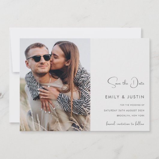 Moderne Witte Bloemen Foto Save the Date Wedding Kaart (Voorkant)