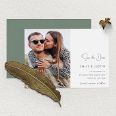 Moderne Witte Bloemen Foto Save the Date Wedding Kaart