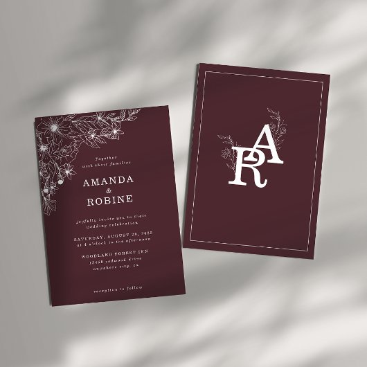 Moderne Witte Bloemen Huwelijksuitnodiging Kaart