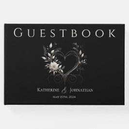 Moderne witte bloemen met een hart bruiloft gastenboek