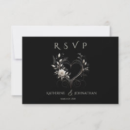 Moderne witte bloemen met een hart bruiloft RSVP kaartje