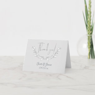 Moderne witte bloemen op grijs bedankkaart