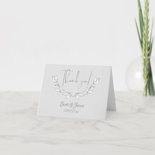 Moderne witte bloemen op grijs bedankkaart (Voorkant)