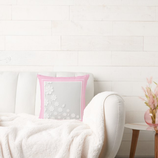 Moderne witte bloemen op roze kussen (Bank)
