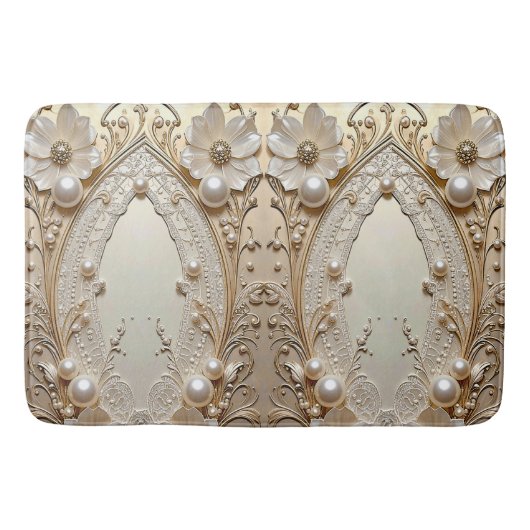 Moderne Witte Bloemen Parels Badmat (Voorkant)