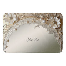 Moderne Witte Bloemen Parels Badmat