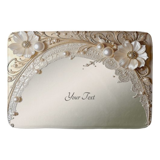 Moderne Witte Bloemen Parels Badmat (Voorkant)
