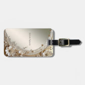 Moderne Witte Bloemen Parels Bagage Label (Voorkant horizontaal)