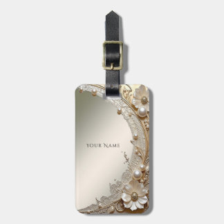 Moderne Witte Bloemen Parels Bagage Label