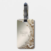 Moderne Witte Bloemen Parels Bagage Label (Achterkant verticaal)