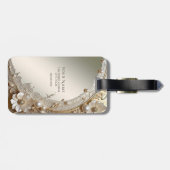 Moderne Witte Bloemen Parels Bagage Label (Achterkant horizontaal)