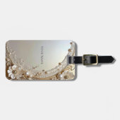 Moderne Witte Bloemen Parels Bagage Label (Voorkant horizontaal)