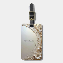 Moderne Witte Bloemen Parels Bagage Label