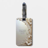Moderne Witte Bloemen Parels Bagage Label (Achterkant verticaal)