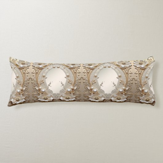 Moderne Witte Bloemen Parels Body Kussen (Voorkant)