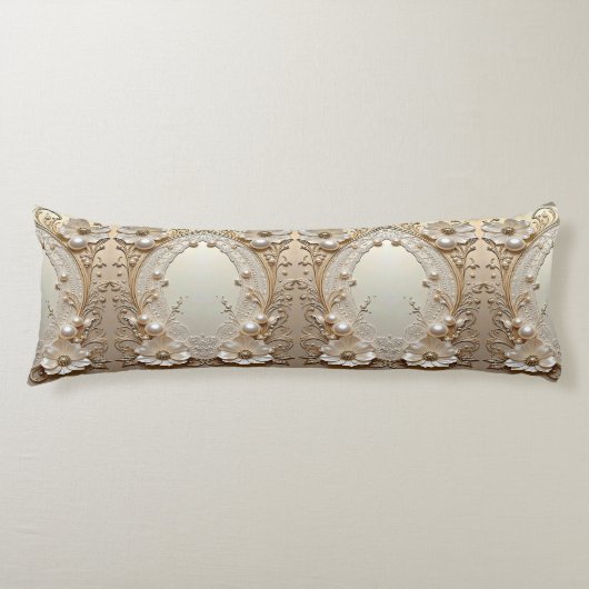 Moderne Witte Bloemen Parels Body Kussen (Voorkant)