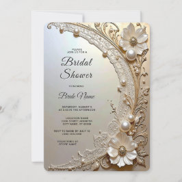Moderne Witte Bloemen Parels Bruidsontbijt Kaart