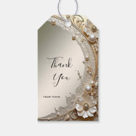 Moderne Witte Bloemen Parels Cadeaubijsluiter Cadeaulabel