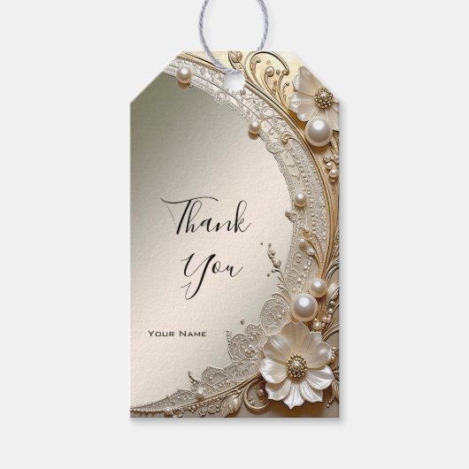 Moderne Witte Bloemen Parels Cadeaubijsluiter Cadeaulabel (Voorkant)