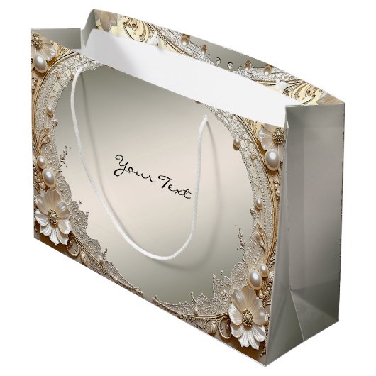 Moderne Witte Bloemen Parels Cadeautas (Achterkant Gekanteld)