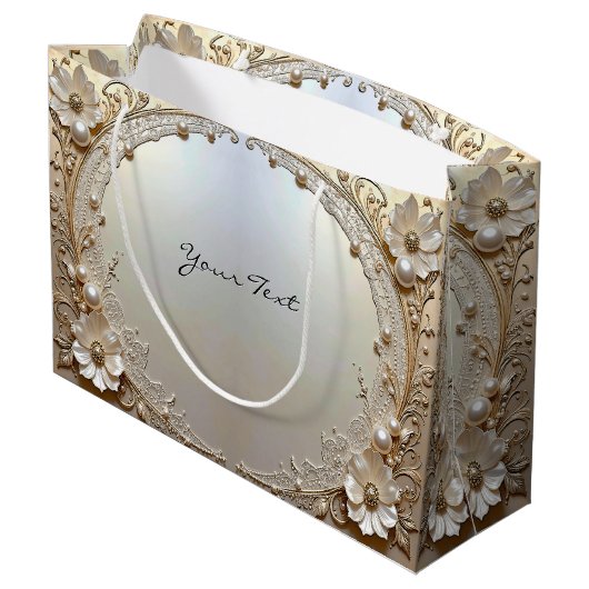 Moderne Witte Bloemen Parels Cadeautas (Achterkant Gekanteld)